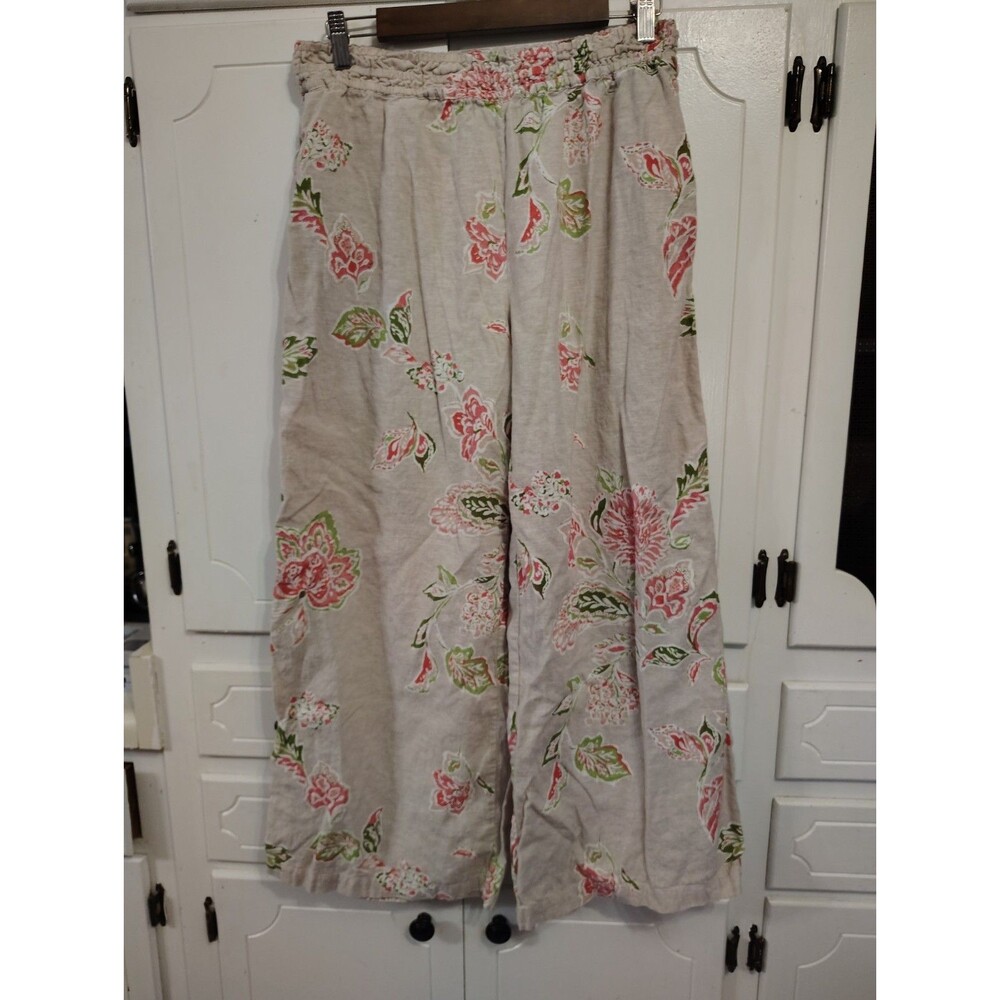 Habitat Bloomer  Floral Flood Pant Size Medium Pull On Full Length Linen Blend